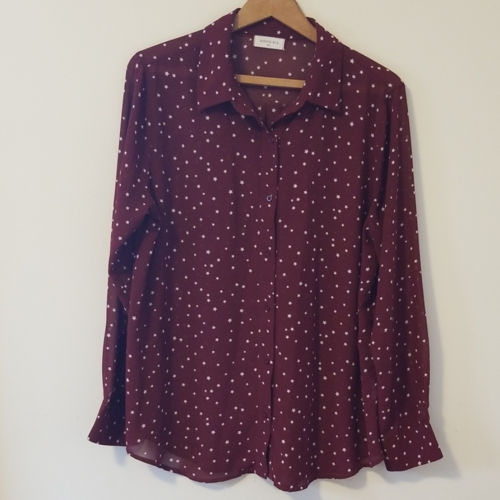 Burgandy sheer blouse with stars
